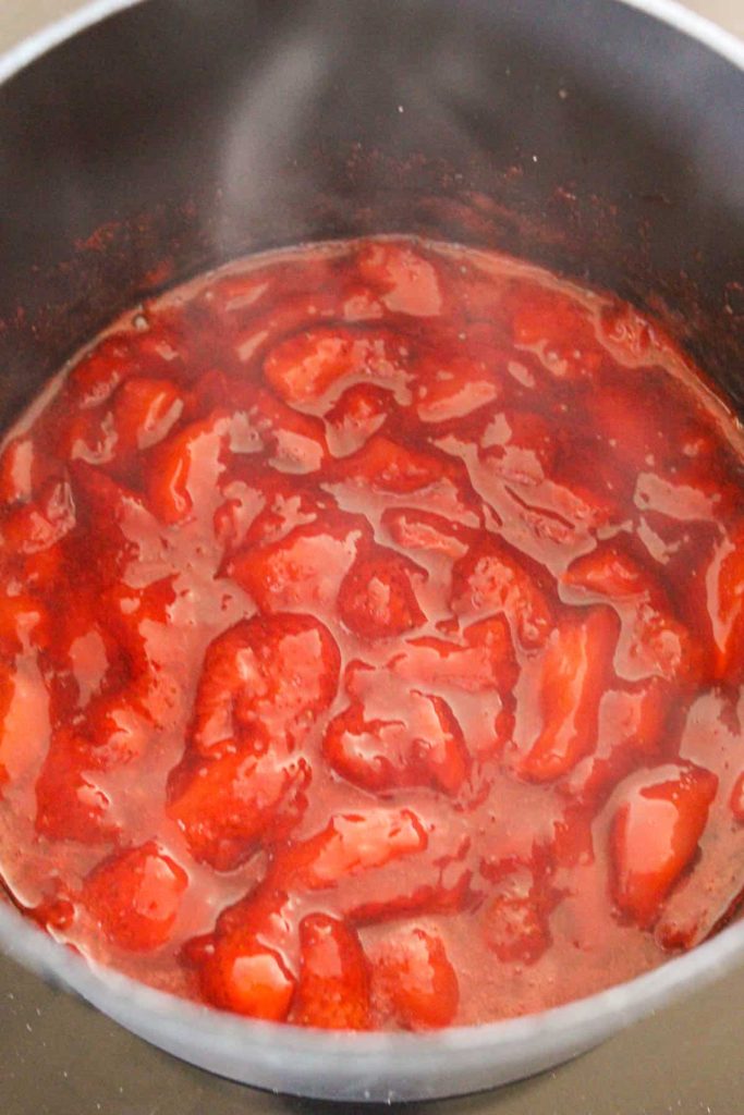 Strawberry jam in a saucepan. 