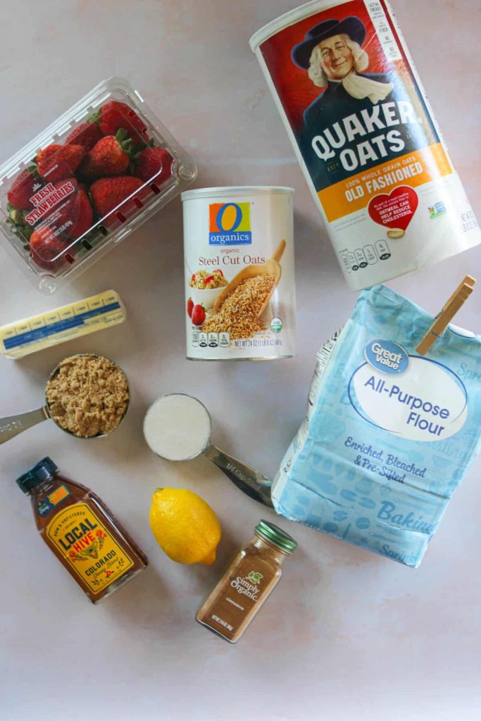 Ingredients needed for steel cut oatmeal bars. 