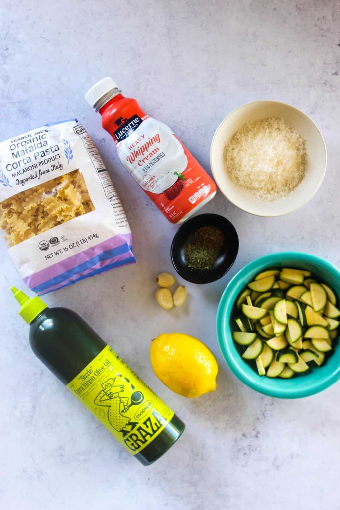 Ingredients needed for lemon zucchini pasta. 