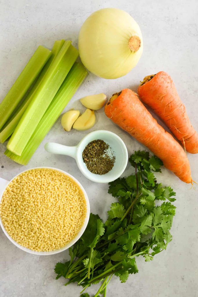 Ingredients needed for chicken pastina soup.