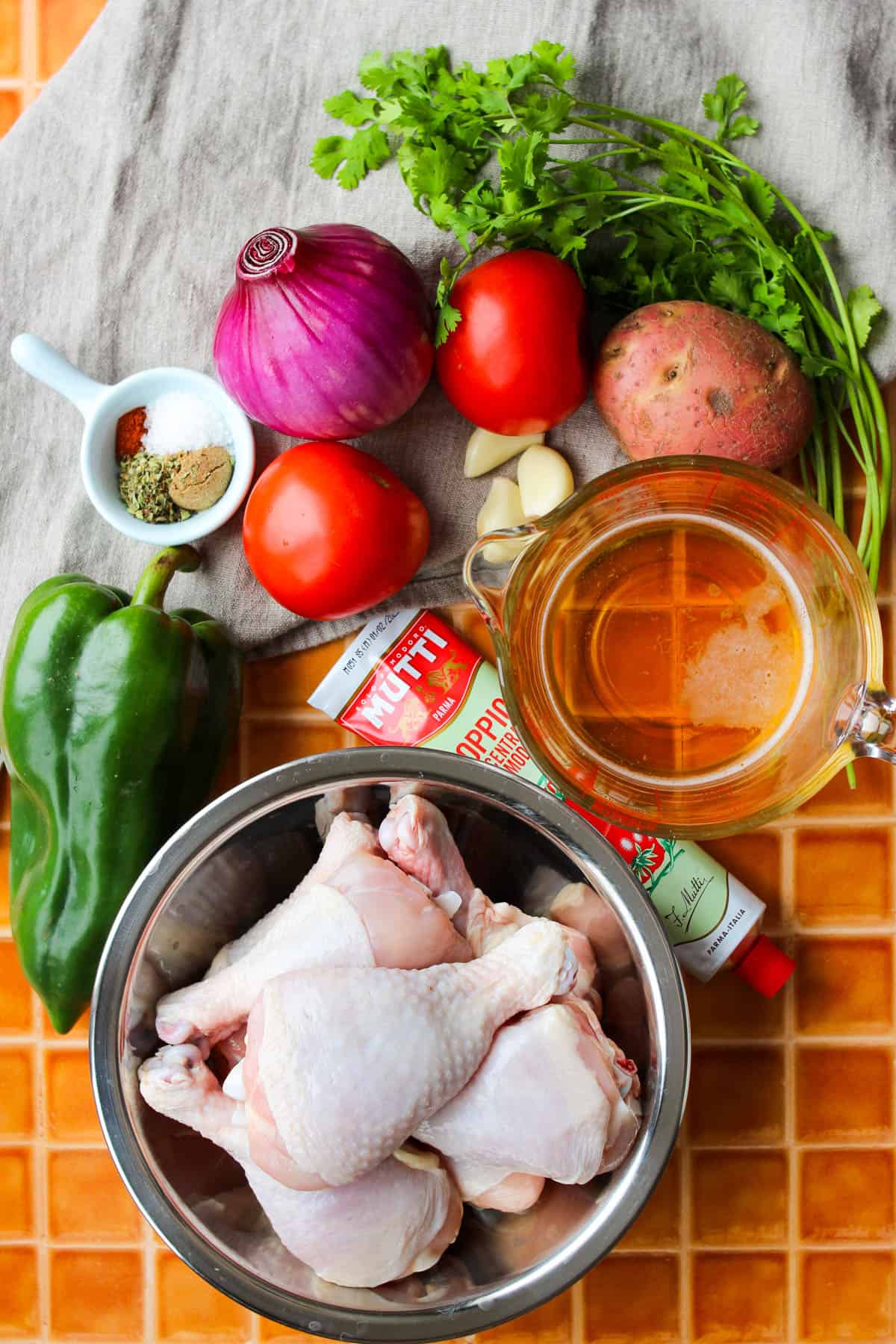 Ingredients needed to make Ecuadorian chicken stew. 